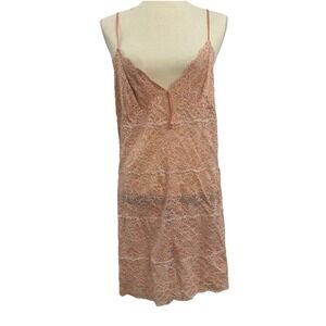 Via Nicci Romantic Nude Beige Floral Lace Slip dress sheer lingerie size large